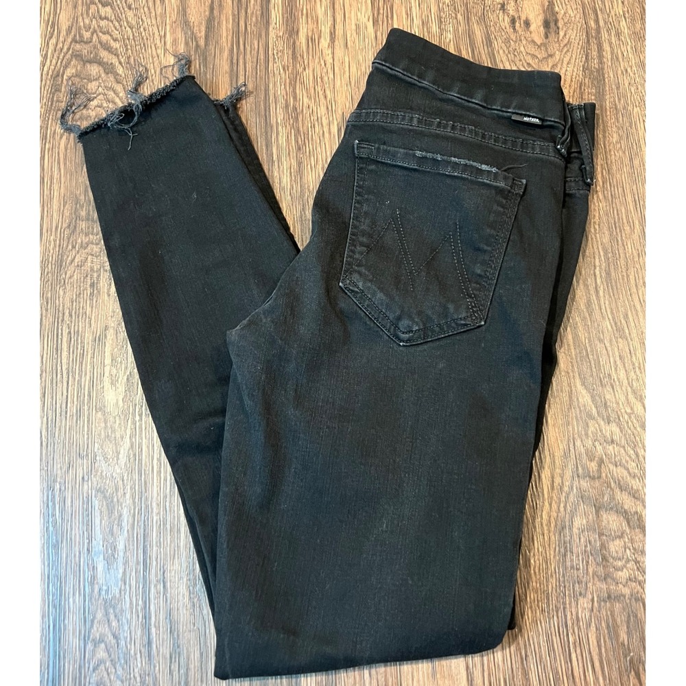Mother Looker Ankle Fray Jeans Guilty as Sin Black Distressed Skinny Size 27